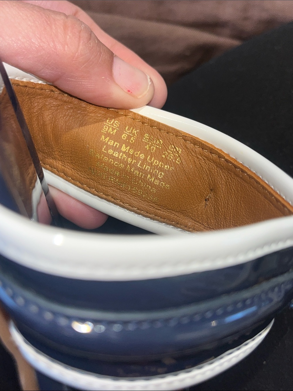 J. McLaughlin Navy Patent Leather Thong Sandals with White Trim - Picture 12 of 13